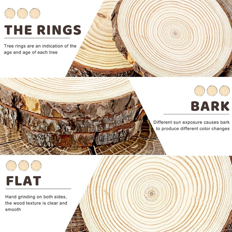 FSWCCK 6 Pack Nature Unfinished Round Wood Slices, 7-8 Inches Wooden Circle, Large Wood Slabs for Weddings Centerpieces Decor and DIY Painting Crafts - Image 3